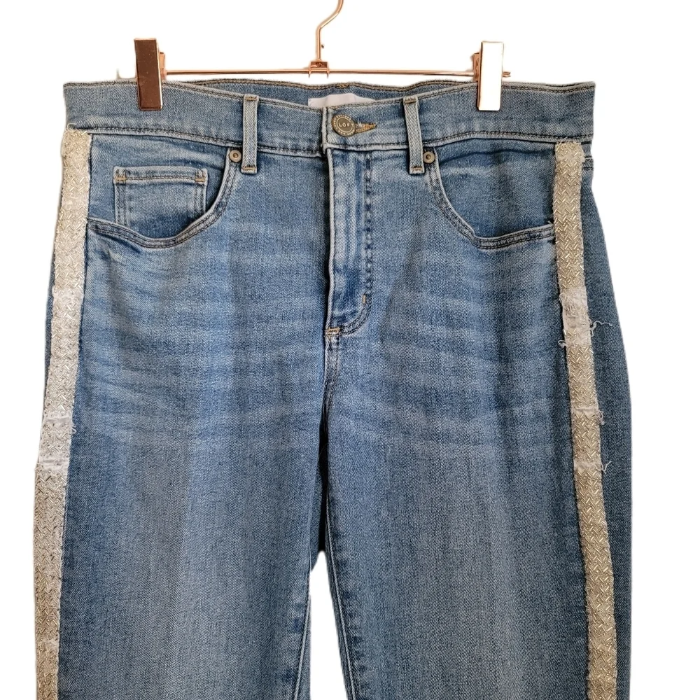 Loft Jeans Womens Size 28/6 Blue Skinny Slim Pockets Embellished Tuxedo Stripe